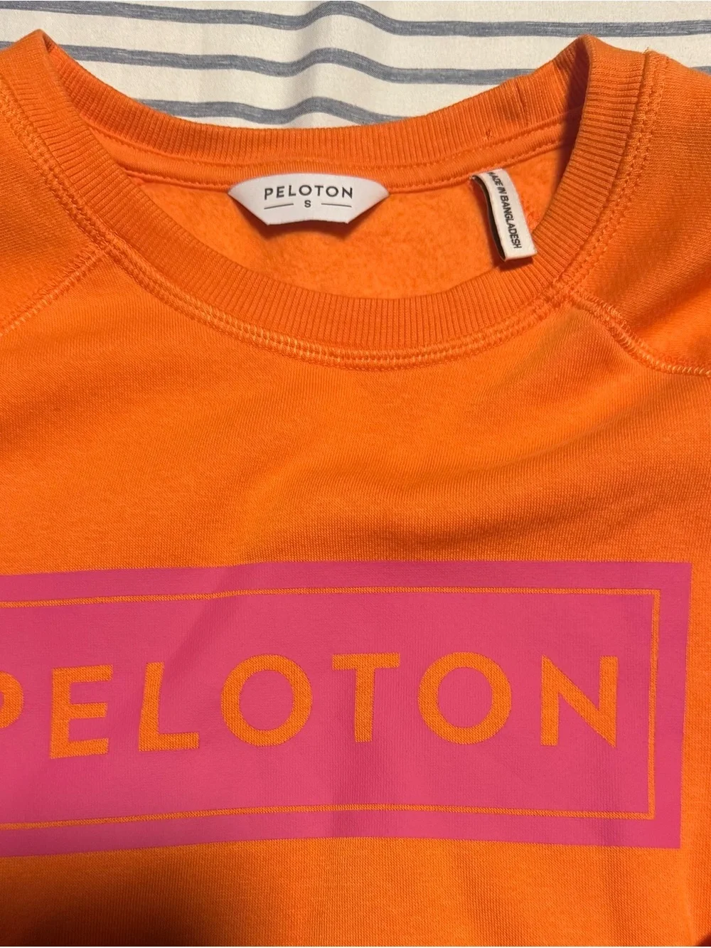 Peloton Bright Orange Crewneck with Pink Logo Size Small
